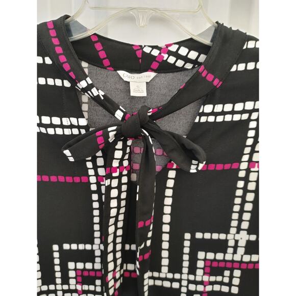 CATO Blouse Top 3/4 Sleeve Front Tie Geometric Small - Picture 3 of 5